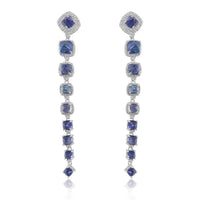 Tanzanite Sugarloaf & Diamond Long Earrings  Tanzanite: 19.070 ct Diamond: 1.4 ct Silver with Rhodium Plated: 11.15 grams 14K Gold Post: 0.18 grams