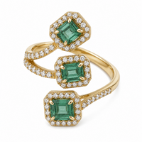 Three Emerald & Diamond on 18K Yellow Gold Ring