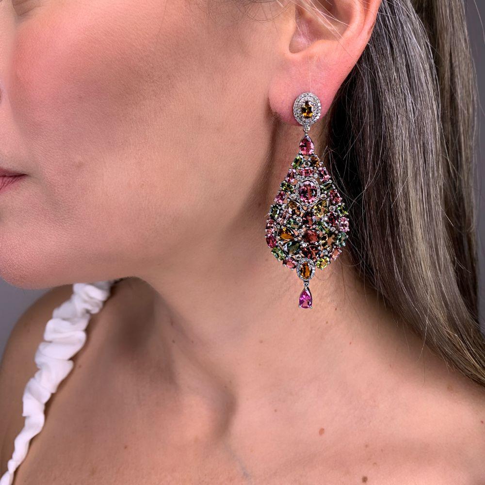 Tourmaline with Diamond Long Vintage Earrings