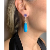 Turquoise Drop & Tanzanite Earrings
