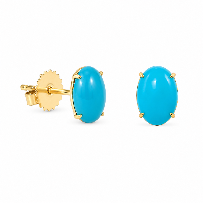 Turquoise on 18K Yellow Gold Stud Earrings