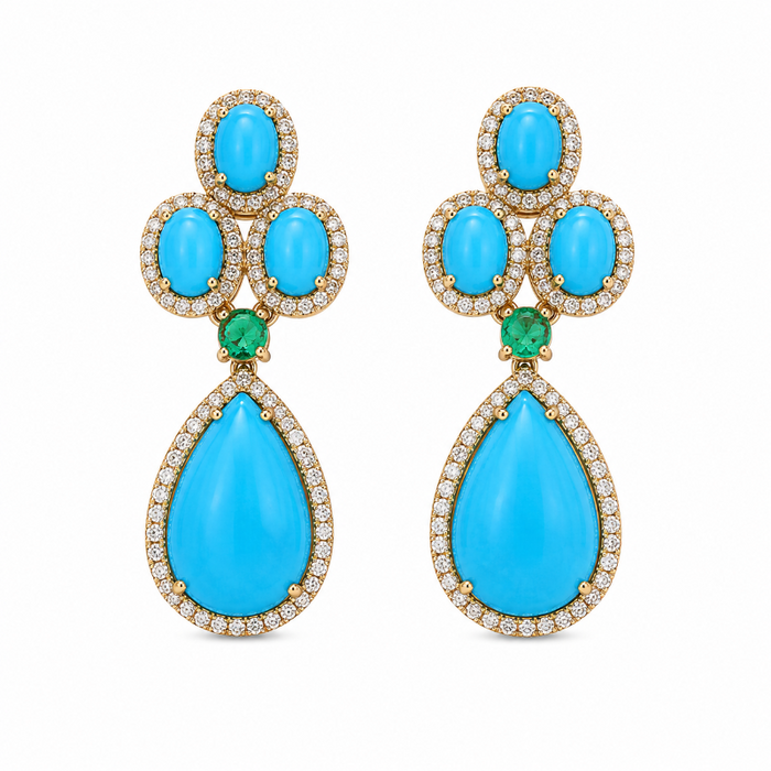 Turquoise & Diamond Oval Earrings in 14K Gold