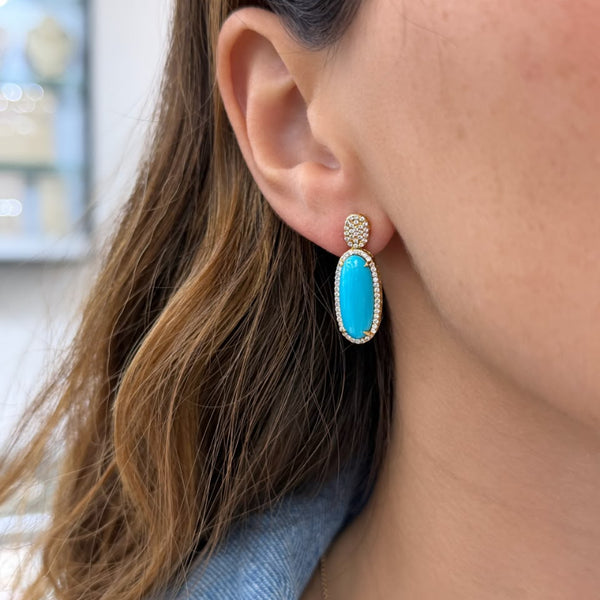 Aretes gota de turquesa con diamantes y oro amarillo 