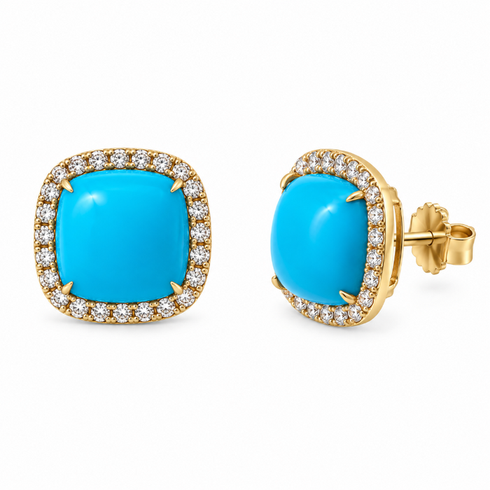 Turquoise Squared on 18K Yellow Gold Stud Earrings