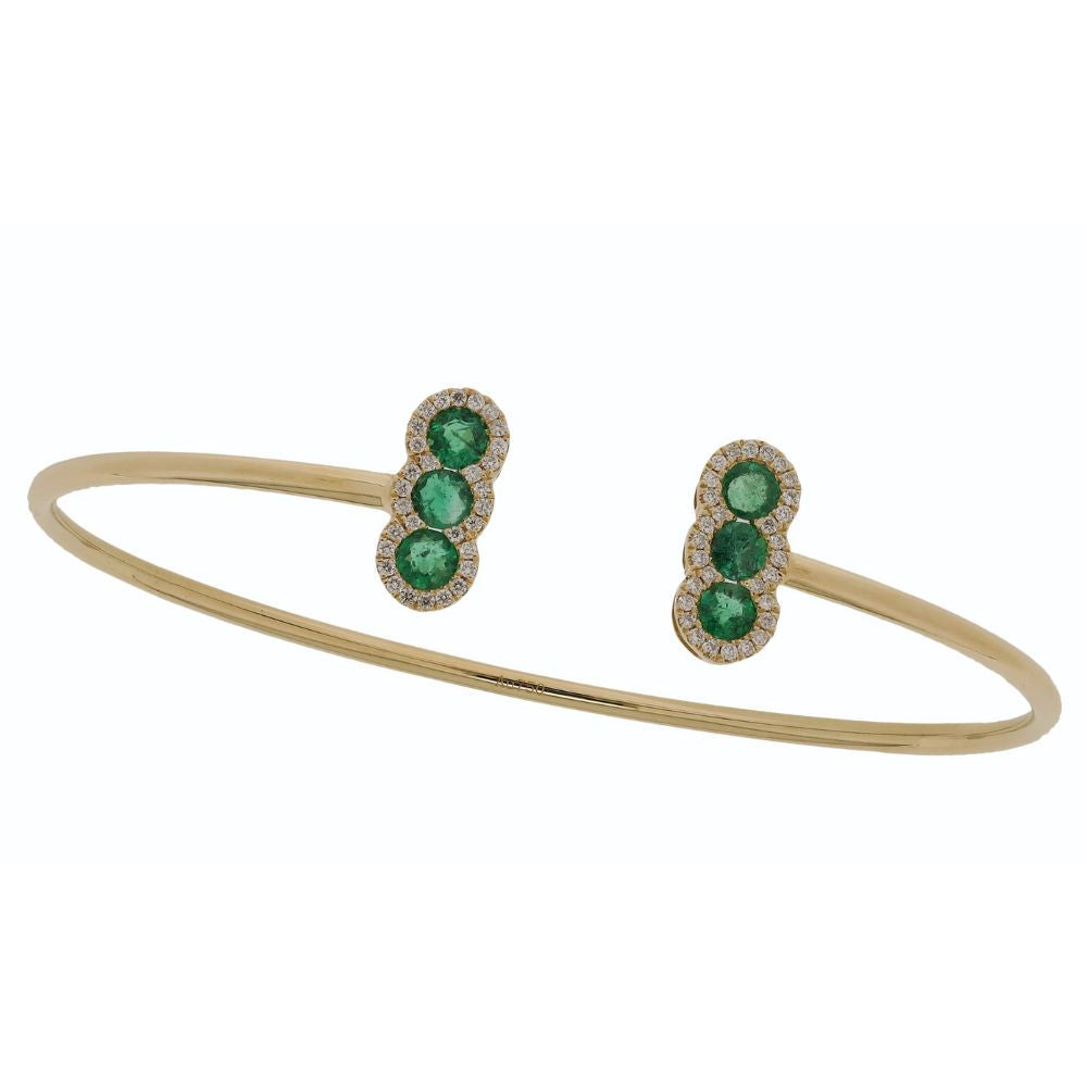 Two Side Emerald Trio with Diamond with 18K Yellow Gold Bracelets, use your favorite and wear it every day.   18K Yellow Gold weight: 3.507 grams 60 Diamond: 0.17 ct 6 Emerald: 0.645 ct