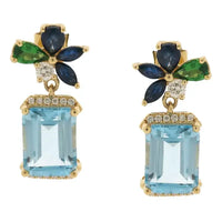 Set Blue Topaz with Sapphire & Tsavorite Earrings & Necklace