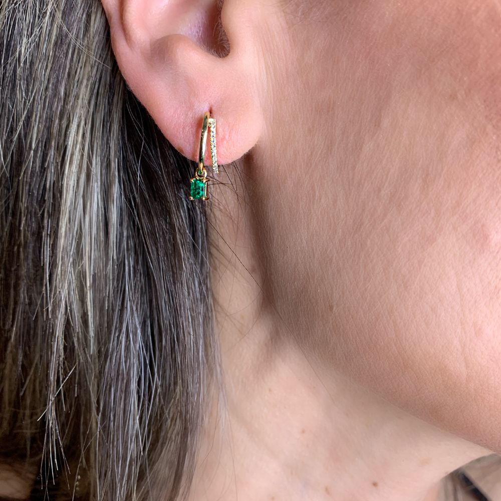 Diamond Curve with Cut Emerald Drop Earrings