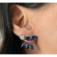Elegant pair of Ear-Jacket earrings. Diamond Sapphire. 18K White Gold weight : 2.50 grams