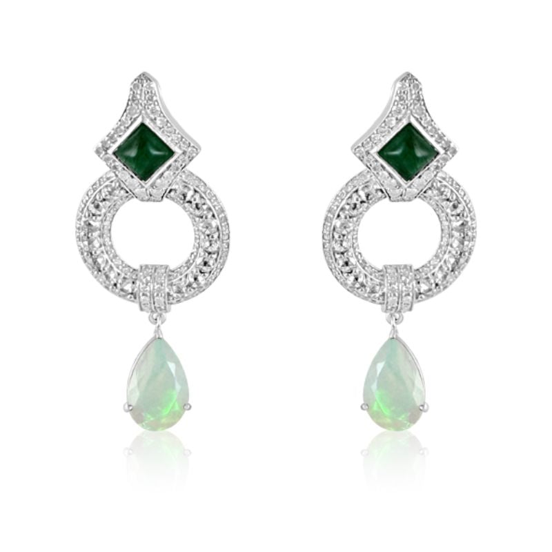 Emerald Cut with Ethiopian Opal & Diamond Earrings