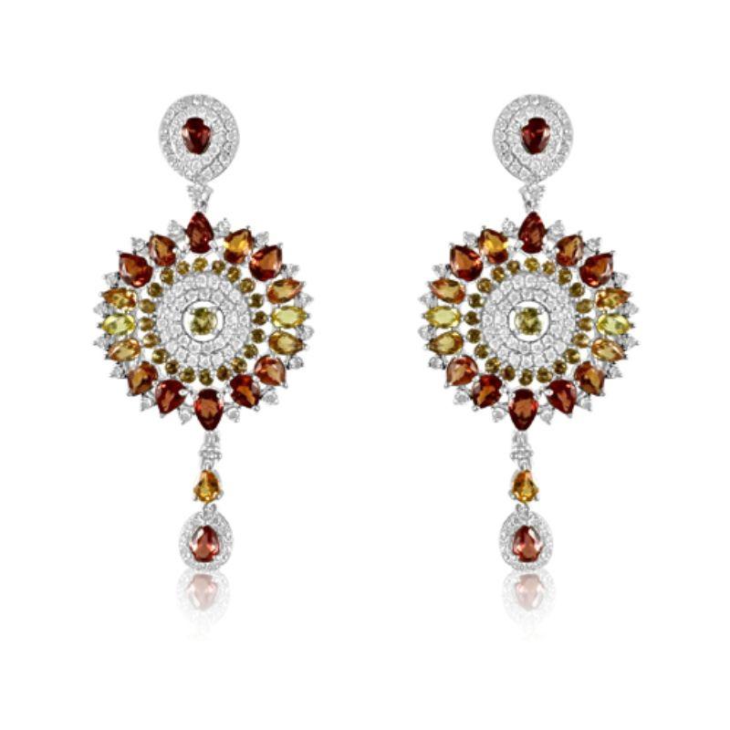 Yellow & Orange Sapphire with Diamond Sun Earrings