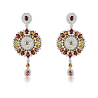 Yellow & Orange Sapphire with Diamond Sun Earrings