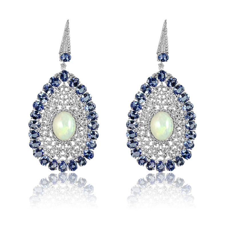 Ethiopian Opal with Tanzanite Cut & Diamond Earrings