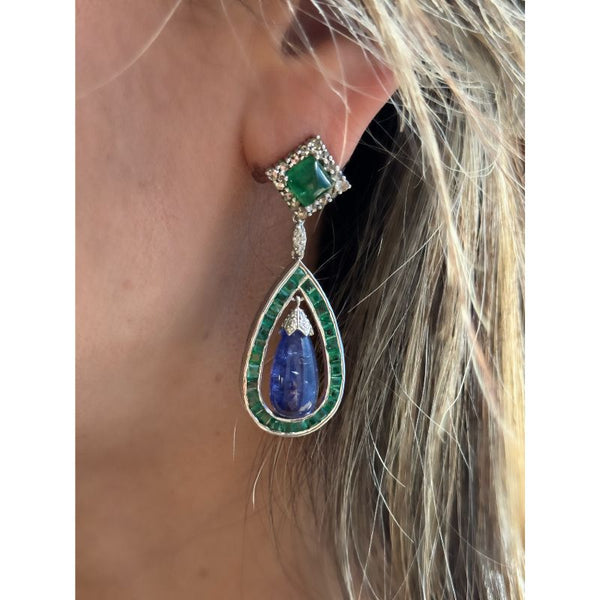 Emerald & Tanzanite Teardrop Earrings
