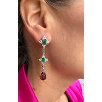 Emerald Cut & Tourmaline with Diamond Long Earrings