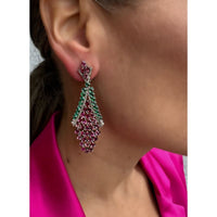 Emerald & Tourmaline Vine with Diamond Earrings