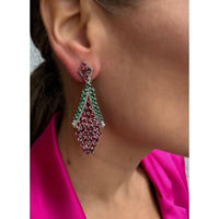 Emerald & Tourmaline Vine with Diamond Earrings