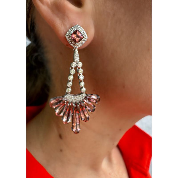 Pink Tourmaline & Diamond Chandelier Earrings