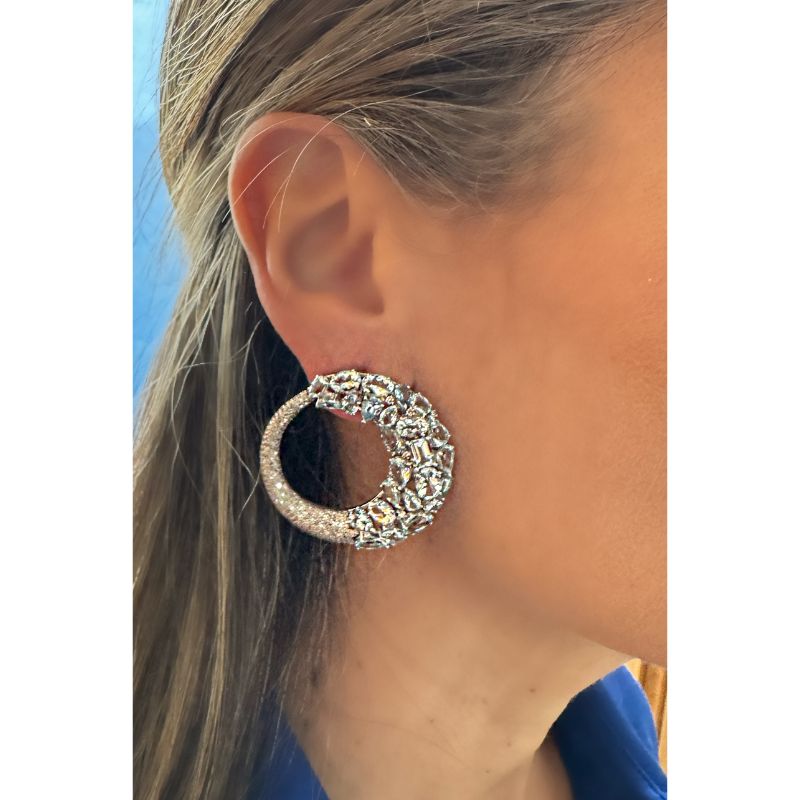 Aquamarine Cut & Diamond Moon Earrings