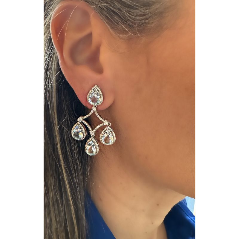 Aquamarine Drops & Diamond Chandelier Earrings