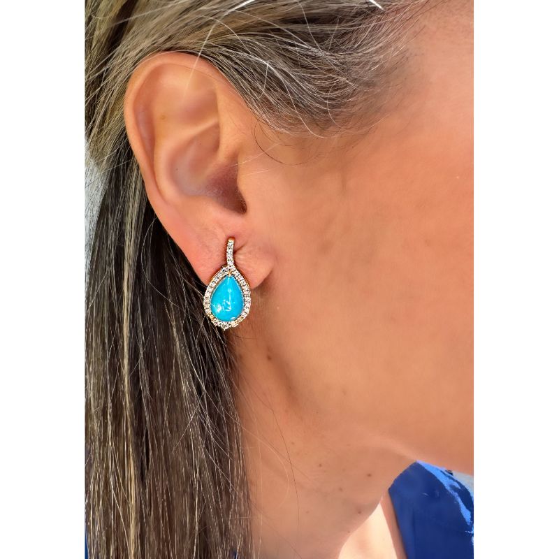 Sleeping Beauty Turquoise & Diamond Teardrop Earrings in 14K Gold