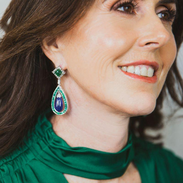 Emerald & Tanzanite Teardrop Earrings