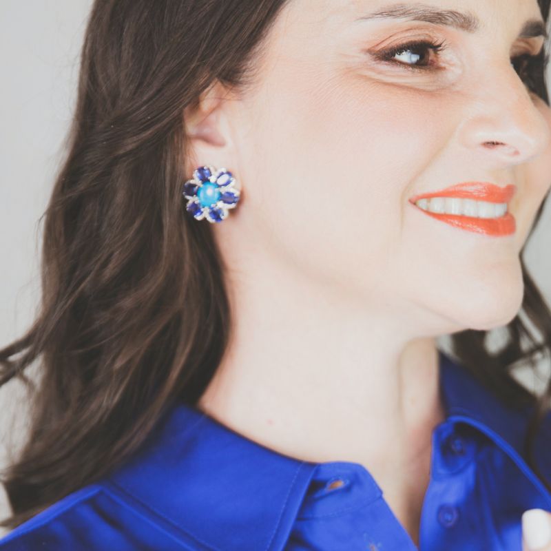 Sleeping Beauty Turquoise & Kyanite Flower Stud Earrings