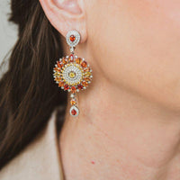 Yellow & Orange Sapphire with Diamond Sun Earrings