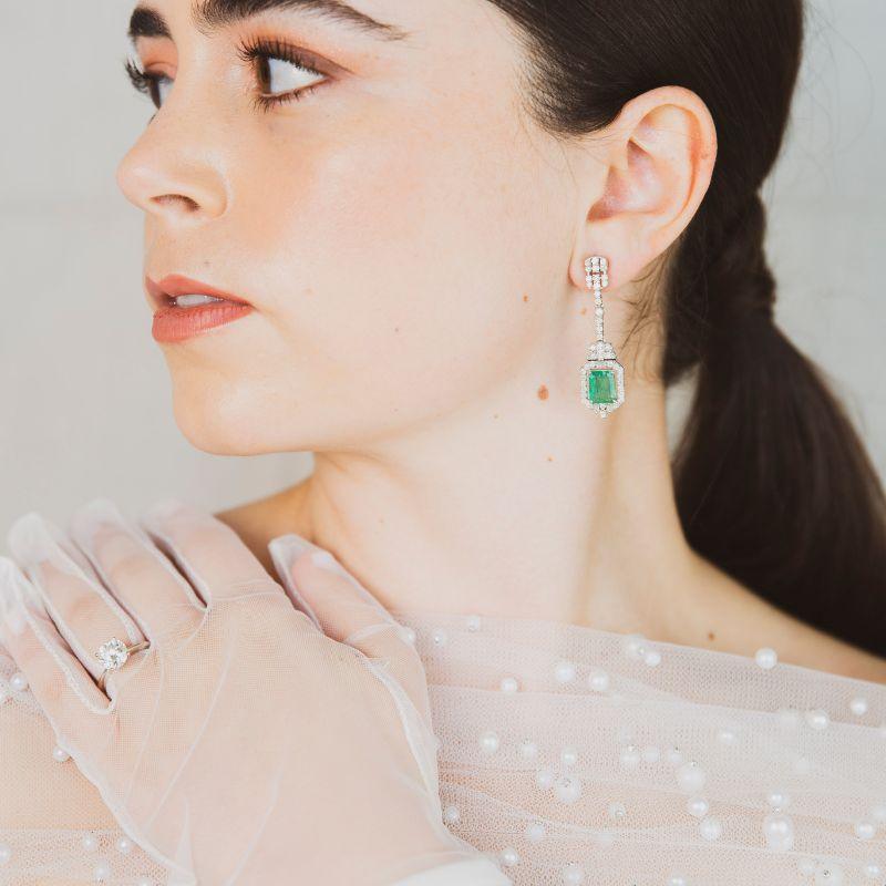 Emerald & Diamond Vintage Style Earrings