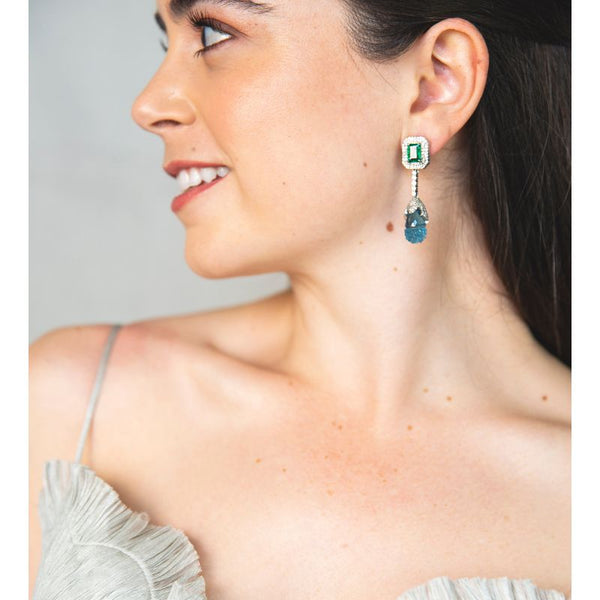 London Blue Topaz & Emerald with Diamond Earrings