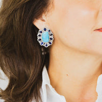 Sleeping Beauty Turquoise & Blue Sapphire Stud Earrings
