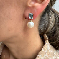 Pearl & Sky Blue Topaz with Diamond 14K Yellow Gold Earrings - Adriana Fine Jewelry