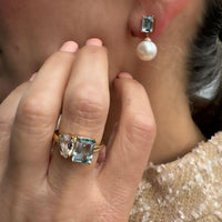 Pearl & Sky Blue Topaz with Diamond 14K Yellow Gold Earrings - Adriana Fine Jewelry