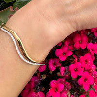 14K Yellow Gold & Diamond Double Wavy Bangle Bracelets