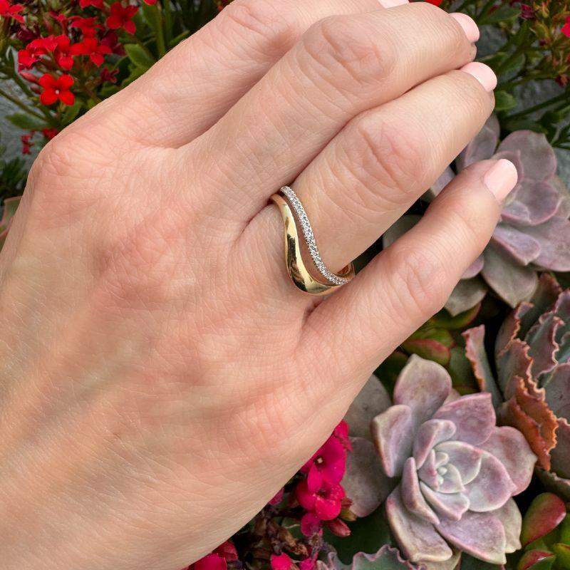 14K Yellow Gold & Diamond Double Wavy Rings