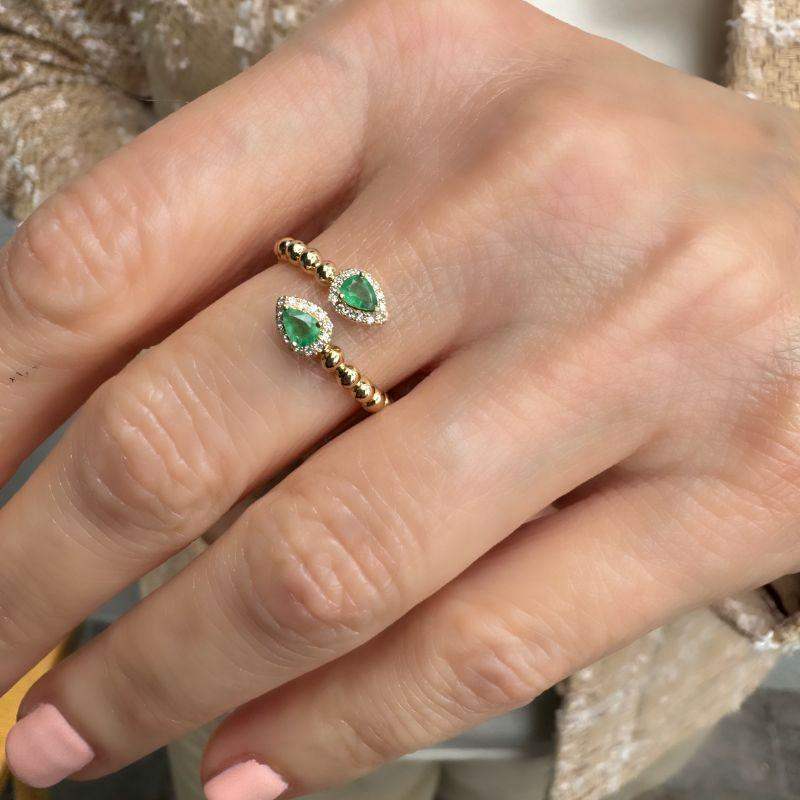 14K Yellow Gold Bead with Emerald & Diamond Rings