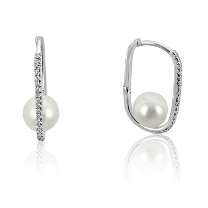 14K White Gold & Pearls Hoop Earrings - Adriana Fine Jewelry