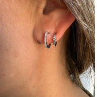 14K White Gold Double Huggies with Diamond Earrings