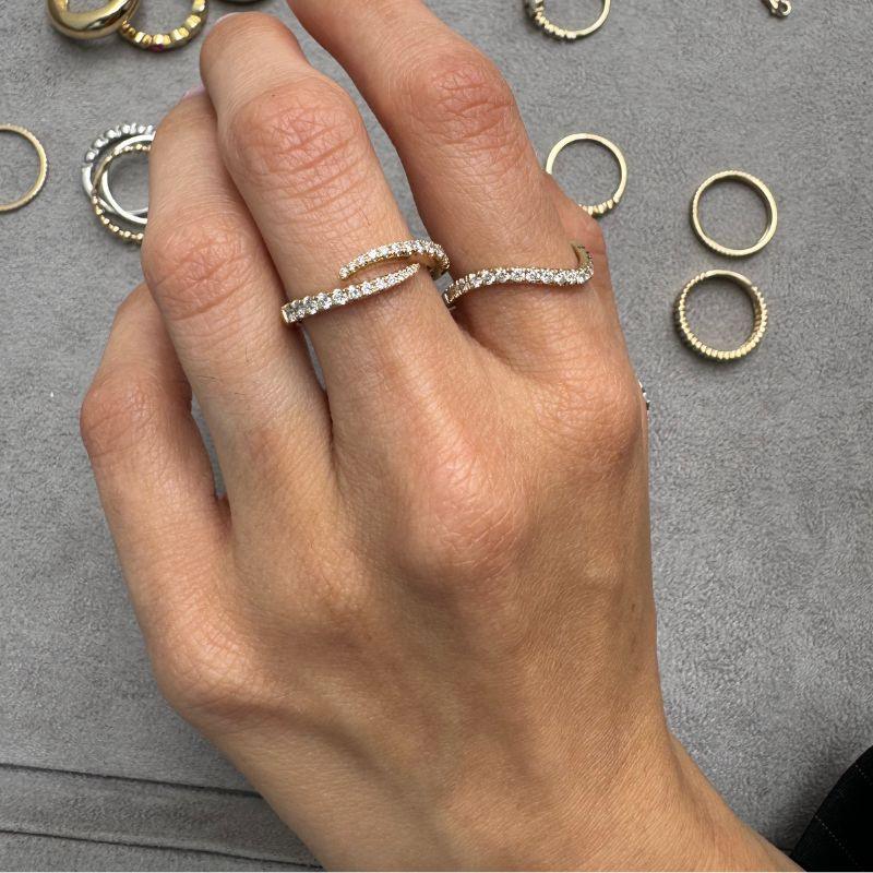 14K Yellow Gold & Diamond Wavy Rings