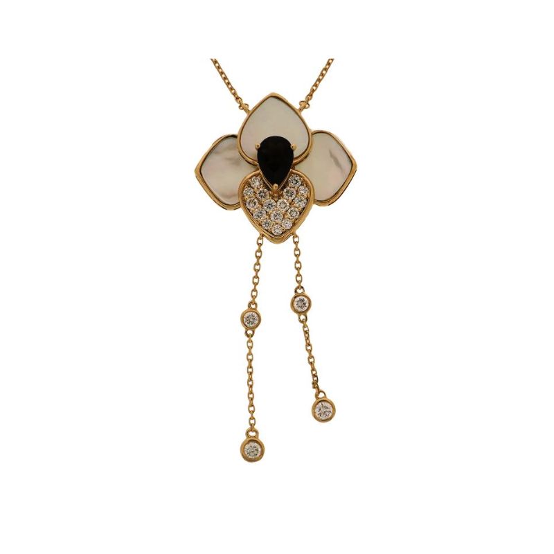 Set Lotus Mother of Pearl, Smokey Topaz Necklace & Earring