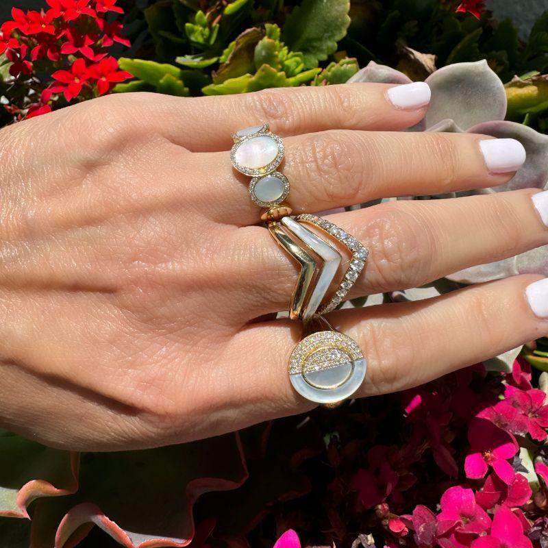 Mother of Pearl & Diamond Arrow Style Yellow Gold Ring