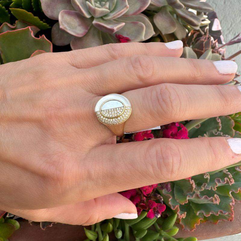 Half Mother of Pearl & Half Diamond Circle Rings