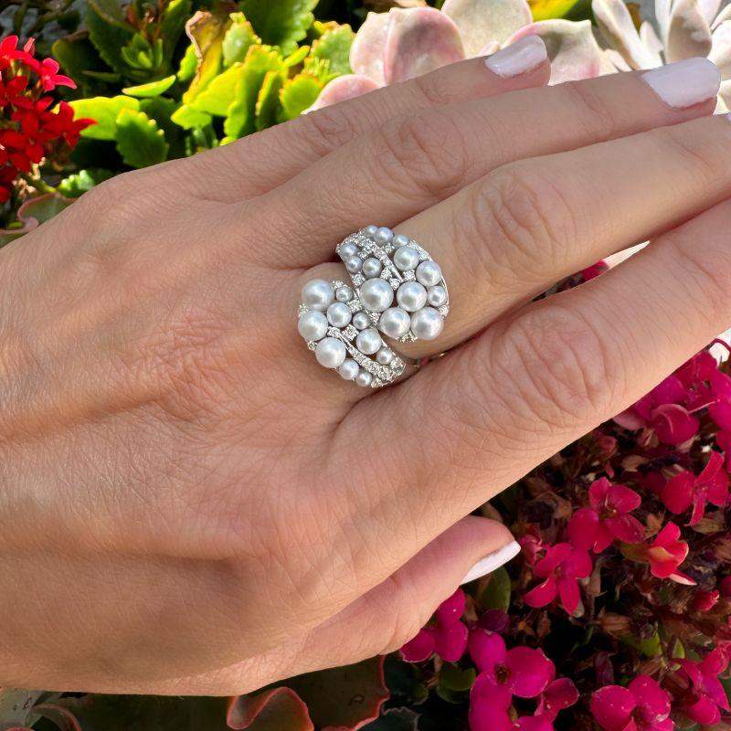 14K White Gold with Pearl & Diamond Rings