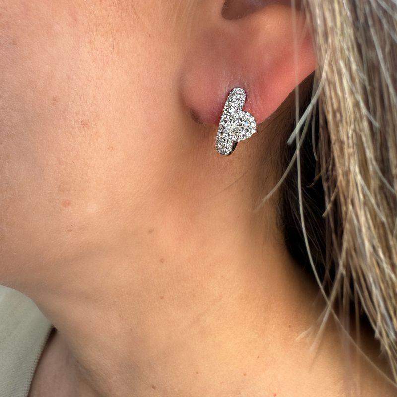 14K White Gold Huggies Diamond with Drop Earrings