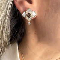 Set Lotus Mother of Pearl, Smokey Topaz Necklace & Earring