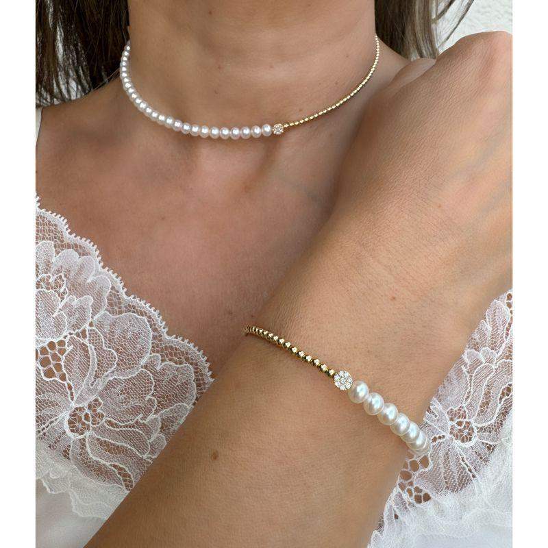 Pearl Half Line in Yellow Gold Bead Bracelets
