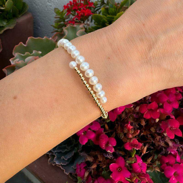Pearl Half Line in Yellow Gold Bead Bracelets