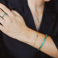 Emerald & Diamond Center with 14K Yellow Gold Bead Bracelet