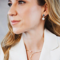 Pearl & Sky Blue Topaz with Diamond 14K Yellow Gold Earrings - Adriana Fine Jewelry