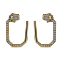 Aretes con aro rectangular de oro amarillo de 14k y diamantes