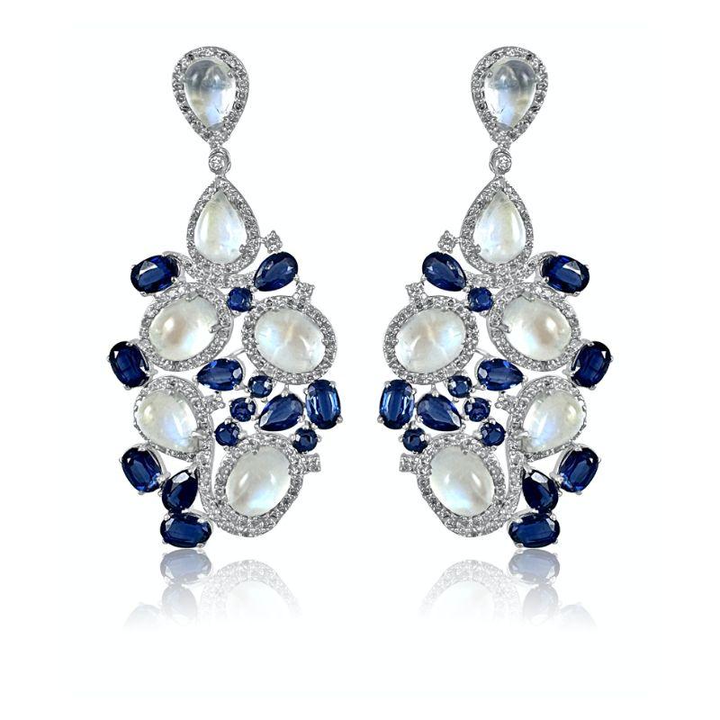 Moonstones & Kyanite with Diamonds Earrings